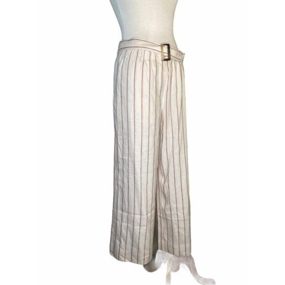 J. jill Linen Stretch Wide Leg Pants Culottes in Barleymult Color Linen Sz M NWT - Picture 13 of 16